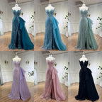 Vestido de noche de lujo azul cielo con tirantes finos, corte sirena, elegante, con cuentas, para mujer, fiesta, LA72378 
