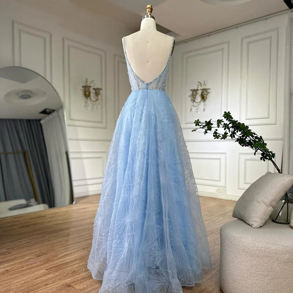 2025 Arabic Sage Green Elegant Spaghetti Strap Backless A-Line Prom Dress for Women | Wedding Party LA72636