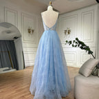 2025 Arabic Sage Green Elegant Spaghetti Strap Backless A-Line Prom Dress for Women | Wedding Party LA72636