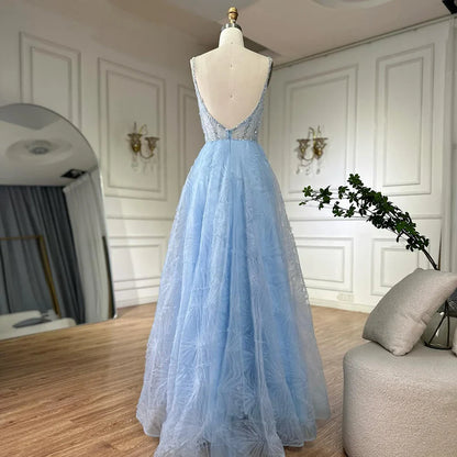 2025 Arabic Sage Green Elegant Spaghetti Strap Backless A-Line Prom Dress for Women | Wedding Party LA72636