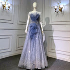 Vestidos de noche azules de corte A con cuentas y brillantes, 2025, sexys, de alta gama, con cordones para mujer, para fiesta, LA71636 