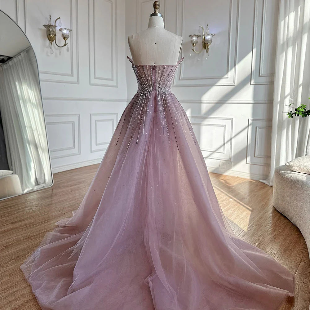 2025 Nude Beaded Mermaid Evening Dresses Gowns with Overskirt for Formal Occasion LA72811