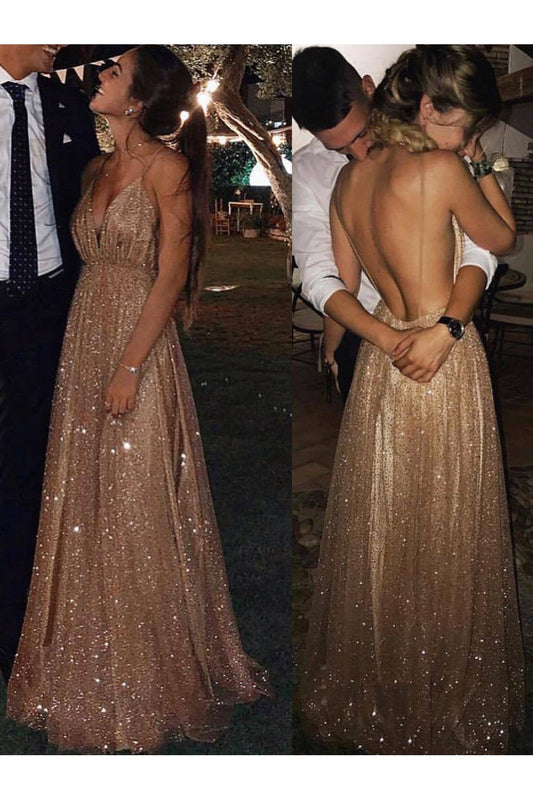 Sexy funkelnde V-Ausschnitt lange Ballkleider formelle Abendkleider S15692