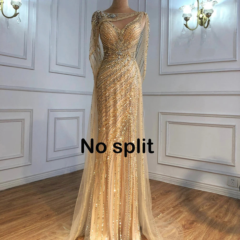 Luxus Champagner Sexy Split Abendkleider 2025 Diamant Ärmelloses Meerjungfrau Formale Kleid Ruhigen Hill LA70301 