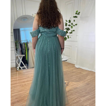 Nude Mermaid Elegant With Overskirt  Off  Shoulder Beaded Split Evening Dresses Gowns For Woman Party 2024 LA71728