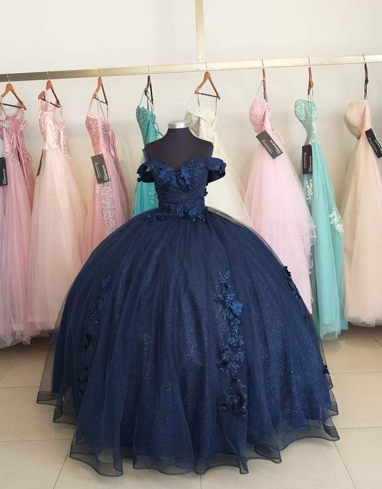 Marineblaues schulterfreies, glitzerndes Ballkleid, Prinzessinnenkleid Y4426