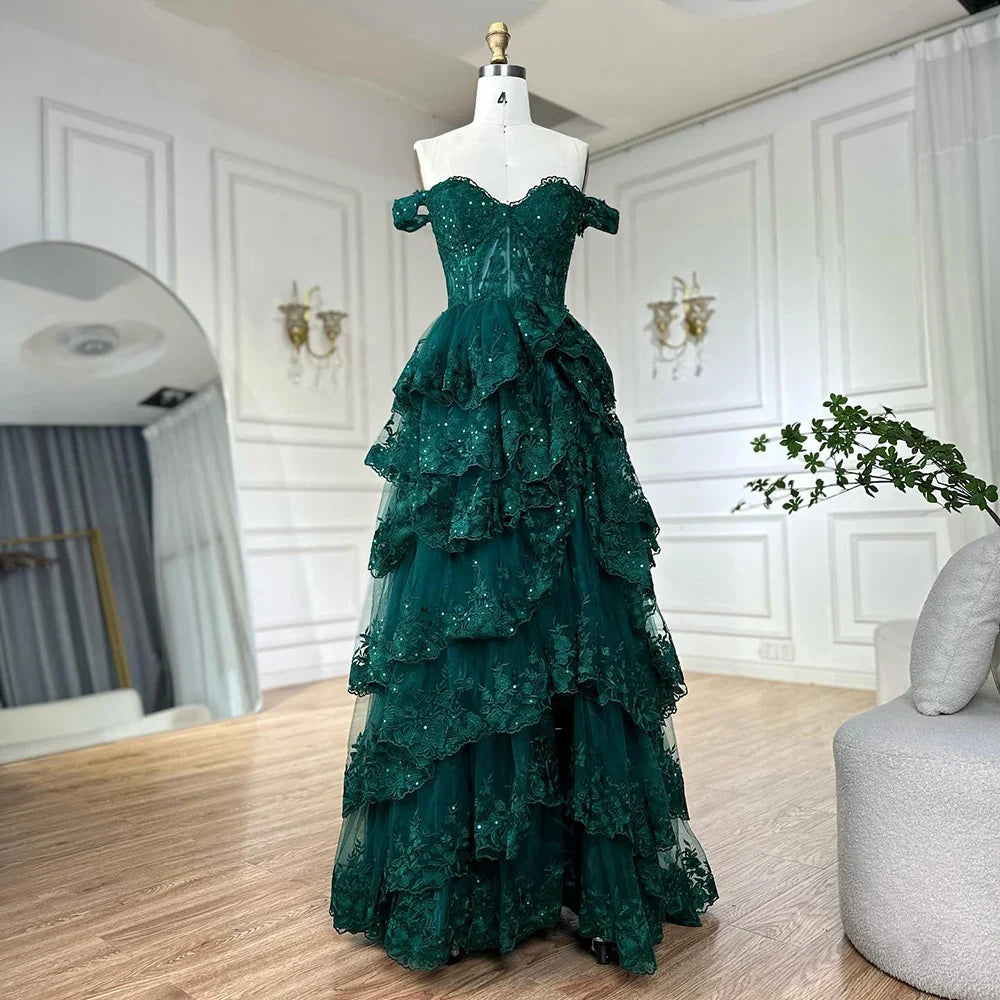 Arabic Black High Split Spaghetti Strap A Line Lace Beaded  Evening Dresses Gowns For Women Wedding Party LA72586