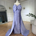 Vestido de noche lila con hombros descubiertos y capa con cuentas para fiesta de boda LA72529