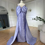 Vestido de noche lila con hombros descubiertos y capa con cuentas para fiesta de boda LA72529