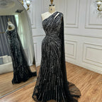 Vestido de noche negro saudí de corte sirena con abertura alta, un hombro y cuentas, para ocasiones formales, LA72829 