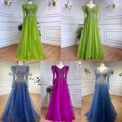 Grünes Meerjungfrauen-Abendkleid mit Perlenbesatz und Rockärmeln LA71762 