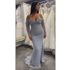 Blue Beaded Mermaid Evening  Dresses Formal Party Gowns LA72885