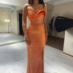 2025 Elegance Arabic Orange Mermaid One Shoulder Luxury Dubai Evening Gown for Women's Wedding Party LA72358