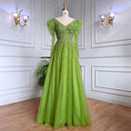 Grünes Meerjungfrauen-Abendkleid mit Perlenbesatz und Rockärmeln LA71762 