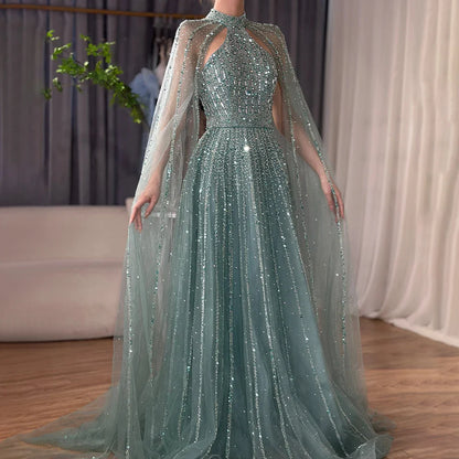 Vestidos de noche de lujo estilo Dubái con cuentas, corte A, turquesa, estilo árabe, para mujer, para boda, fiesta, 2025, LA72306A 