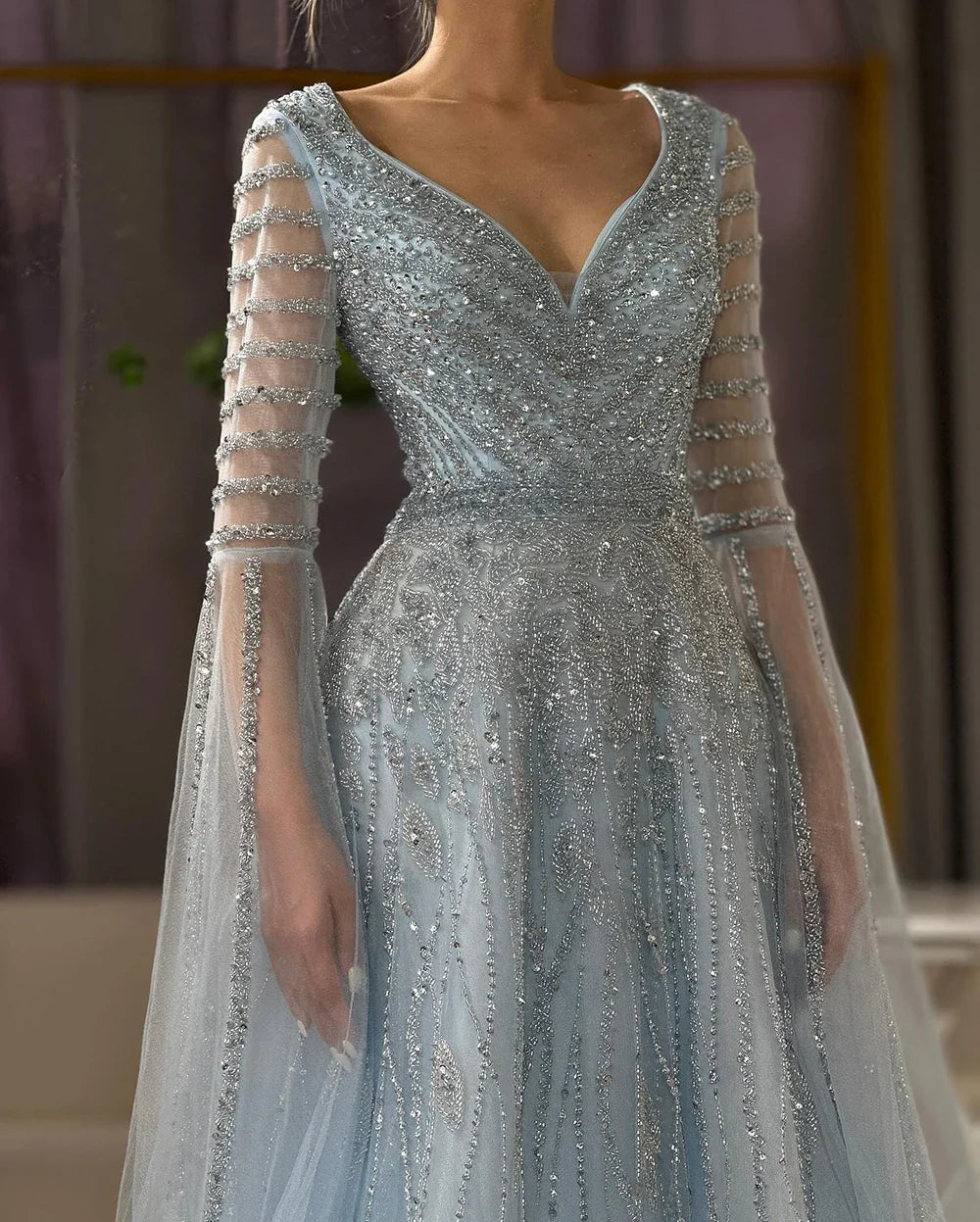 2025 Arabic Caramel Elegant A-Line Beaded Long Evening Dresses Gowns with Cape Sleeves for Formal Occasion LA72750