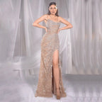 Vestidos de noche de lujo de Dubái con escote sirena, tirantes finos y cuentas, color caramelo, para mujer, para fiesta de bodas 2025 LA72579 