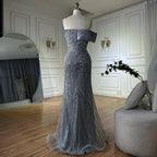 2025 Arabic Green Mermaid Elegant One Shoulder Beaded Long Evening Dresses Gowns for Formal Occasion LA72650