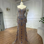Luxuriöses blaues Abendkleid mit Perlen für formelle Anlässe LA72858