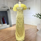Luxury Beaded Yellow Evening Dress with Cape LA72756