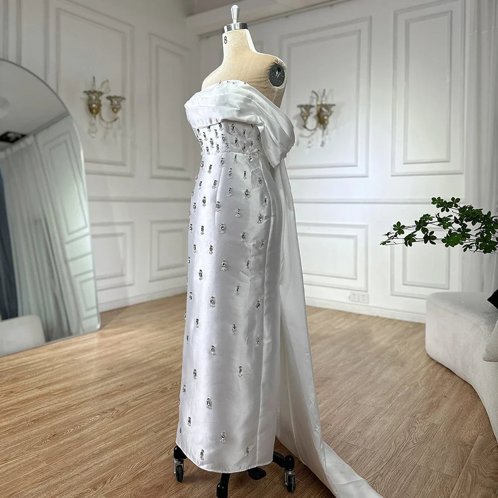 Vestido de noche de satén estilo sirena, largo hasta los tobillos, con cuentas de cristal azul árabe, para mujer, para fiesta de boda, LA72414A 