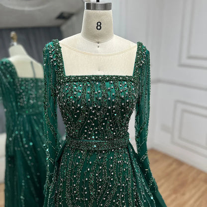 Vestidos de noche árabes de sirena con sobrefalda y cuentas, de lujo, para ocasiones formales, LA72710 