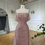 Vestido de noche árabe con cuentas, elegante, color rosa, estilo sirena saudí, para ocasiones formales, LA72204A, 2025 