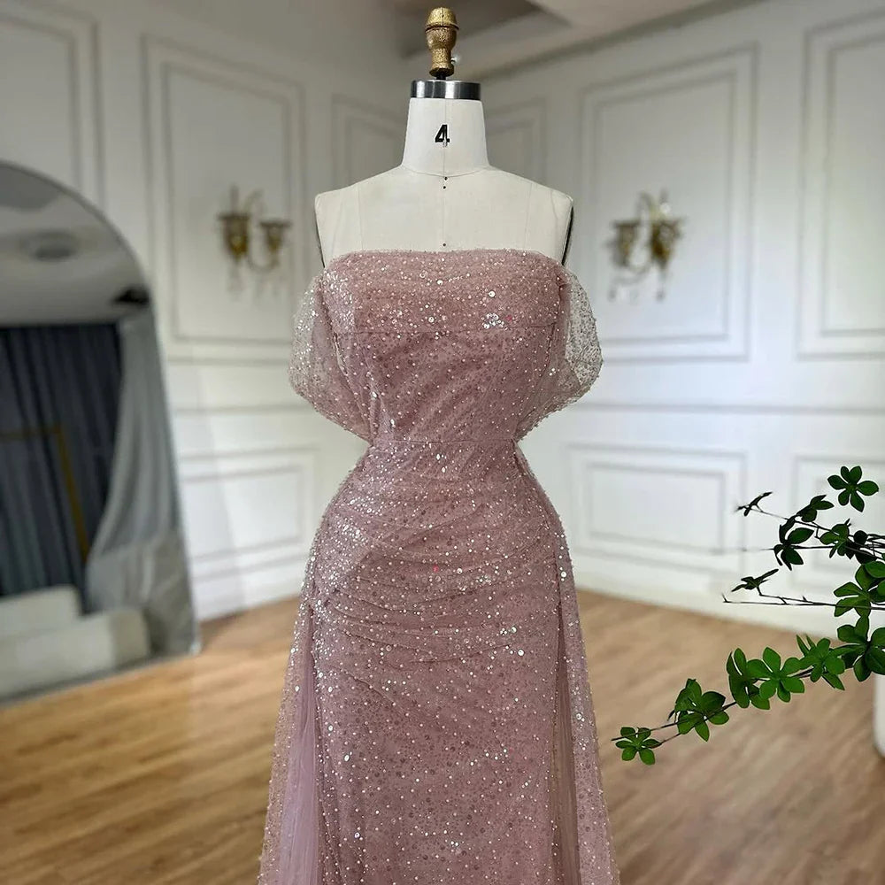 Vestido de noche árabe con cuentas, elegante, color rosa, estilo sirena saudí, para ocasiones formales, LA72204A, 2025 