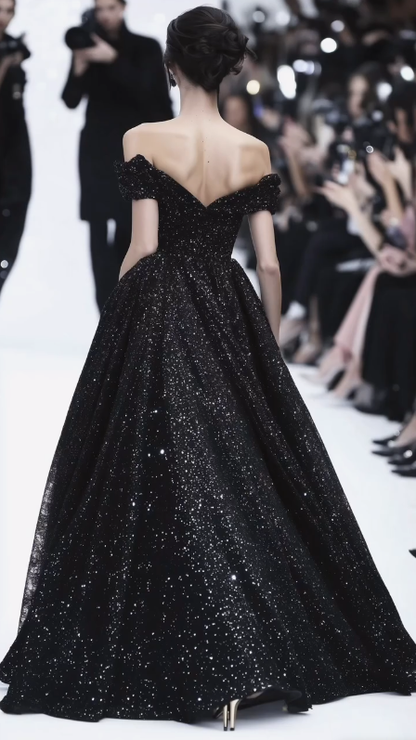 Vestido de fiesta formal con lentejuelas negras brillantes Y8344