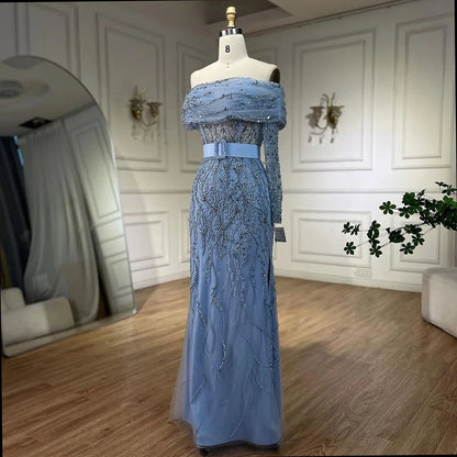 Vestidos de noche de lujo estilo sirena árabe con un solo hombro y cuentas, estilo Dubái, para mujer, para boda, fiesta, 2025, LA72161 