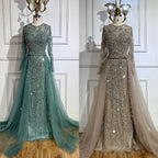 Luxury Dubai Turquoise Mermaid Evening Dress with Tulle LA72601