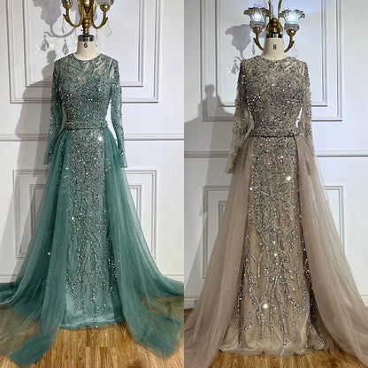 Luxuriöses Dubai Türkis Meerjungfrau Abendkleid mit Tüll LA72601