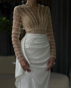 White Long Sleeves Mermaid Split Evening Dresses Design 2025 Beaded Luxury Elegant For Women Party LA71531