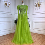 Grünes Meerjungfrauen-Abendkleid mit Perlenbesatz und Rockärmeln LA71762 