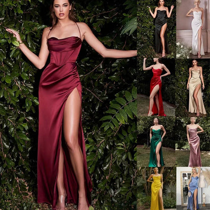 2025 Sexy Backless High Split Ruched Evening Dress