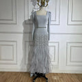 Elegante vestido de noche de satén con cuentas, estilo sirena, color gris árabe, largo hasta los tobillos, para mujer, fiesta 2025 LA72317 