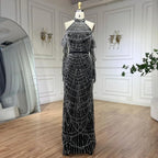 Vestidos de noche de lujo de Dubái Arabia 2025 para mujer, corte sirena color piel con guantes para bodas LA72032A 