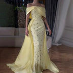 Vestido de noche azul de satén, sencillo, elegante, con abertura alta, corte sirena, cuello barco y cuentas, para mujer, fiesta 2025 LA72458 