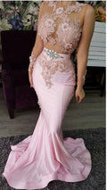 Vestido de fiesta rosa largo de sirena con apliques de encaje y cuentas, flores 3D, elegante vestido de noche formal S6580