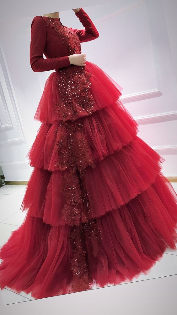 Vestido de fiesta de manga larga único, vestido de noche S7351