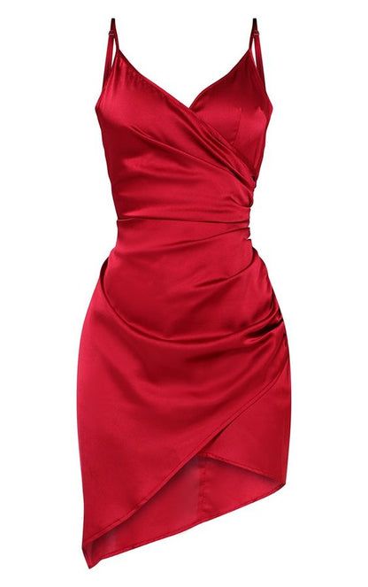 Vestido corto de satén con tirantes finos para el regreso a casa S12609