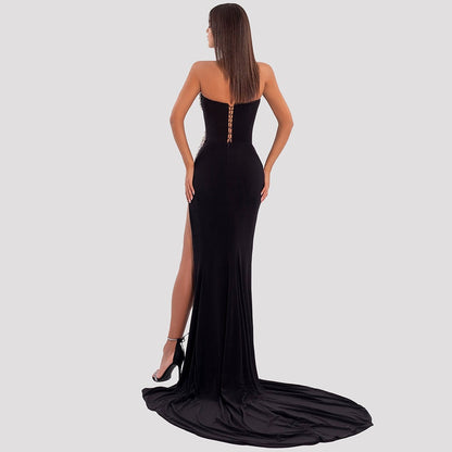 Vestido de noche árabe negro de sirena, sexy, con abertura alta y hombros descubiertos, con cuentas, para mujer, fiesta, LA72016 