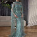 2025 Arabic Nude Mermaid Cape Sleeves Lace Beaded Long Evening Dresses Gowns for Formal Occasion LA71885B