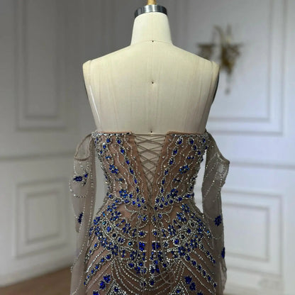 Luxuriöses blaues Abendkleid mit Perlen für formelle Anlässe LA72858