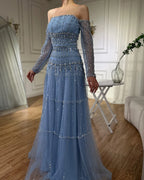 Vestido de noche de lujo estilo sirena, verde salvia, árabe, de Dubái, sin tirantes y con cuentas, para mujer, para boda 2025, LA72350 