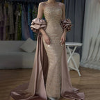 Luxuriöse arabische staubige Rose Abendkleider mit Cape Dubai Elegante trägerlose Midi-Frauen-Hochzeits-Partykleider LA72543 