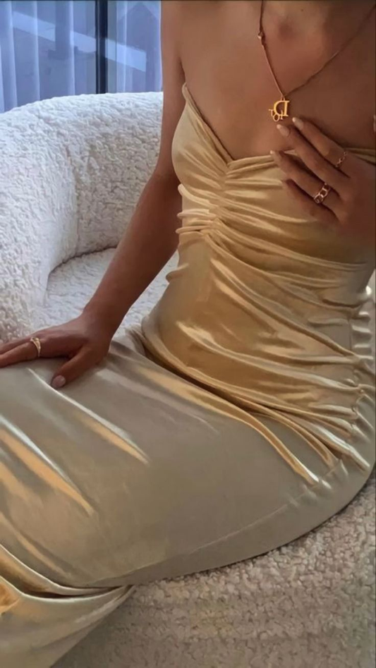 Vestido de noche sencillo con escote corazón en color puro Y7271