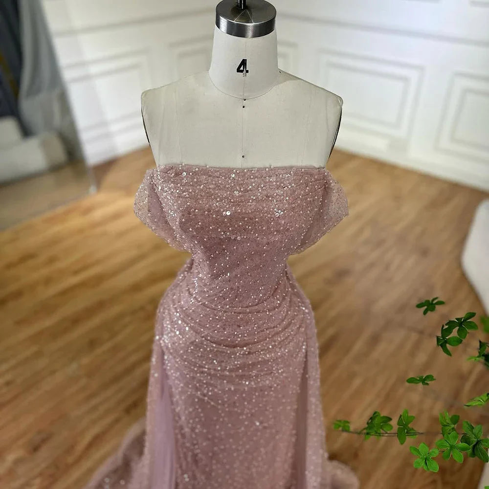 Vestido de noche árabe con cuentas, elegante, color rosa, estilo sirena saudí, para ocasiones formales, LA72204A, 2025 