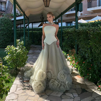 Elegantes Abendkleid in Salbeigrün mit 3D-Blumen in A-Linie LA72913