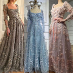 Arabic Gray A Line Elegant Appliques Luxury Beaded Evening Gowns for Women Wedding Party LA72657